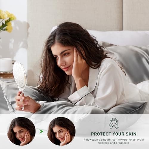 Love's cabin Satin Pillowcase for Hair and Skin (Dark Gray, 20x30 inches) Similar to Silk Pillow Cases, Pillow Cases Queen Size Set of 2 - Satin Cooling Pillow Covers with Envelope Closure — view 2