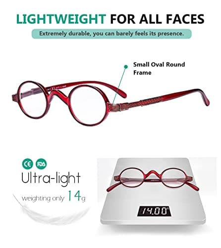 Eyekepper Readers Spring Temple Vintage Mini Small Oval Round Reading Glasses Red +4.0 — view 3