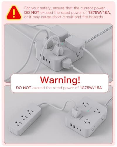 Surge Protector Power Strip - HANYCONY 8 Outlets 4 USB (2 USB C) Charging Ports, Multi Plug Outlet Extender, 5Ft Braided Extension Cord, Flat Plug Wall Mount Desk Charging Station for Home Office ETL — view 7