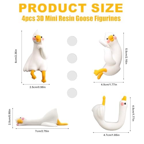 Fukaisu 4pcs Resin Desk Goose Figurines for Computer Monitor Decor, Cute Mini Goose Statue for Desk Car Dashboard TV Pc Photo Frame Office Decoration Accessories