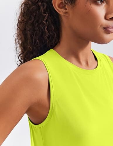 PINSPARK Women's Workout Tank Tops Back Pleat Loose Fit Sleeveless Yoga Athletic Shirts Soft UPF 50+ Cooling Running Gym Tops, Neon Yellow, Medium — view 2