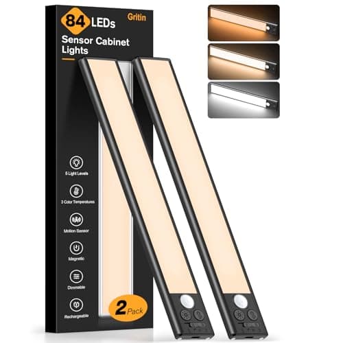 Gritin 10.2inch Under Cabinet Lighting Rechargeable 2 Pack