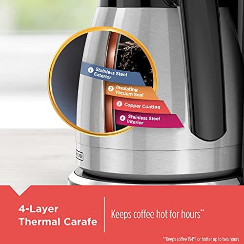 BLACK+DECKER 12 Cup Thermal Programmable Coffee Maker with Brew Strength and VORTEX Technology, Black/Steel, CM2046S — view 2