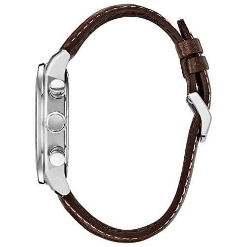 Citizen Men's Eco-Drive Weekender Brycen Chronograph Watch in Stainless Steel, Brown Leather Strap, Ivory Dial (Model: CA0649-06X)