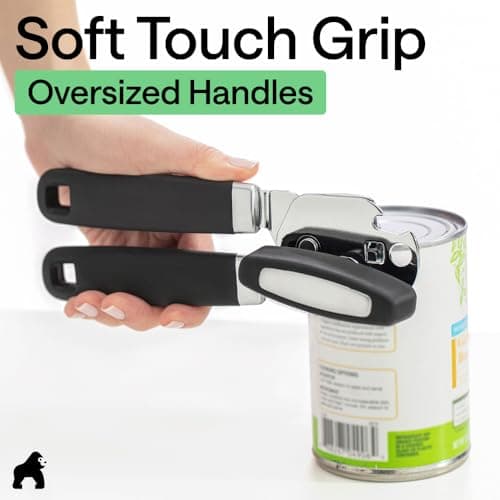 GORILLA GRIP Heavy Duty Stainless Steel Smooth Edge Manual Can Opener and Bottle Openers, US Designed, Comfortable Handle, Oversized Handheld Turn Knob, Multifunctional Kitchen Tool, Black — view 3