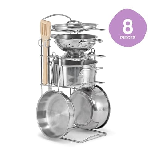 Melissa & Doug Stainless Steel Pots & Pans, 8 Piece Play Kitchen Set, Premium Play Kitchen Accessories & Cooking Utensils, Preschool Toys for Kids 3+ — view 4