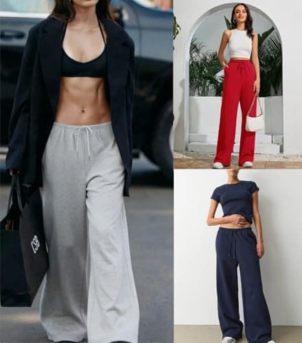 MEETFOND Wide Leg Pants Women Baggy Sweatpants Casual Cotton Sweat Pants Yoga Drawstring Workout Pants for Women — view 4