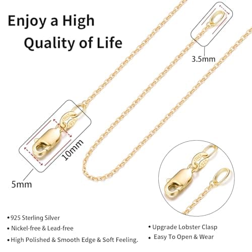 Jewlpire 18k Gold Plated Chain Necklace for Women, 1.1mm Cable Chains 18K Gold Plated Chain for Women Shiny & Sturdy Women's Chains Necklace, 18 Inches — view 2