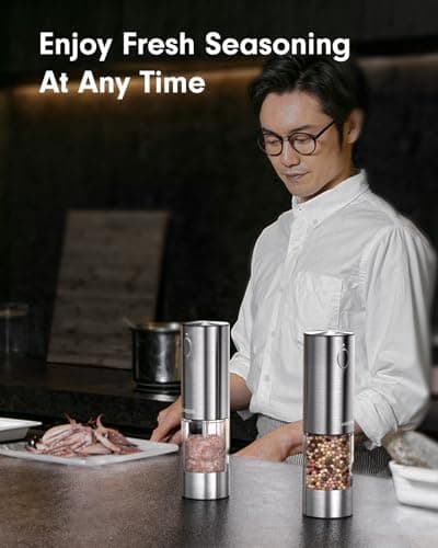 TOMEEM Upgraded Larger Capacity Electric Salt and Pepper Grinder Set Rechargeable with LED lights, Stainless Steel Automatic Pepper and Salt Grinder Refillable with 5 Adjustable Coarseness — view 7