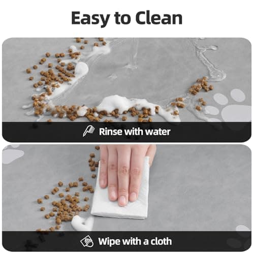 Dog Cat Food Mat Pet Bowl Mat Absorbent No Stains Quick Dry-Innovative Pet Supplies Dog Cat Accessories-Water Dispenser Mat for Messy Drinkers-Light Grey with Paw Pattern 12"x19" — view 5