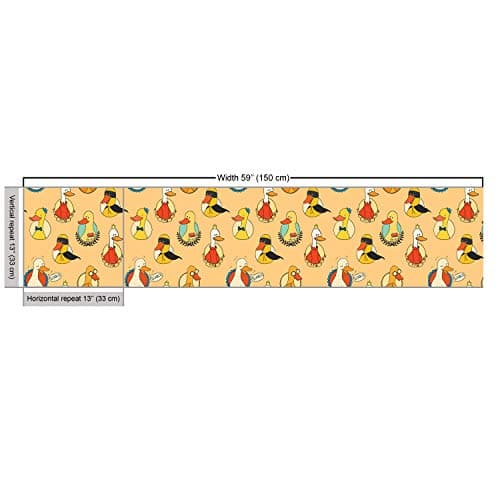 Lunarable Geese Fabric by The Yard, Colorful Pattern 6 Animal King Love Hero Goose Twig Funny Design Print, Decorative Fabric for Upholstery and Home Accents, 1 Yard, Peach Yellow — view 2