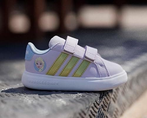 adidas Unisex-Baby Grand Court Elsa I, Ice Lavender/Gold Metallic/Blue, 8.5
