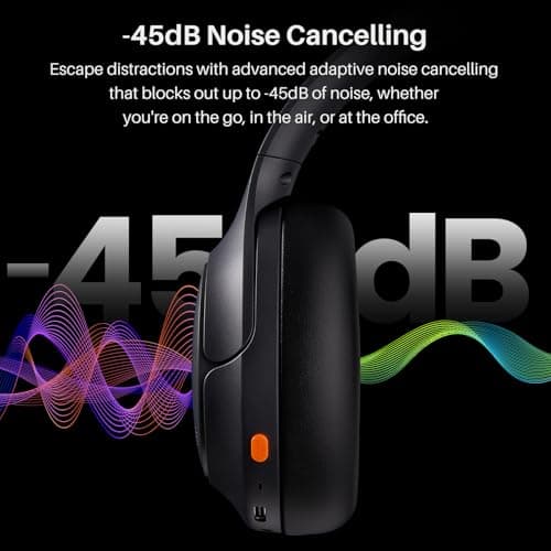TOZO HT3 Hybrid Noise Cancelling Headphones, 90H Battery Life Wireless Over Ear Bluetooth 6.0 Foldable Headset, AI Voice Assistant with 5 Mics, Connect 2 Devices & Hi-Res Sound, 32 Audio EQ, with Case — view 3