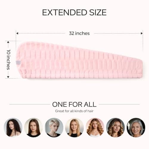 REDKISS 2 Pack Microfiber Hair Towel Wrap for Women, Super Absorbent Quick Dry Hair Turban for Thick Long Curly Hair, Large Stay-Put Anti-Frizz Hair Drying Towels, Pink Blue Gray — view 2