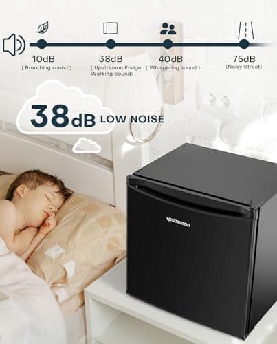 Upstreman 1.7 Cu.ft Mini Fridge with Freezer, Dorm Essentials, Adjustable Thermostat, Energy Saving, Low Noise, Single Door Compact Refrigerator for Dorm, Office, Bedroom, Black-FR17 — view 3