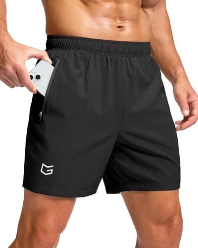 Men's Athletic Running Shorts with Zipper Pockets Quick Dry 7"/ 5"/ 9" Workout Gym Shorts for Basketball Hiking(Black,5XS)
