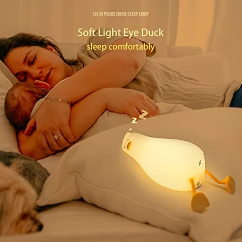 MUID Benson Lying Flat Duck Night Light, LED Squishy Duck Lamp, Cute Light Up Duck, Silicone Dimmable Nursery Nightlight, Rechargeable Bedside Touch Lamp for Breastfeeding, Finn The Duck. — view 2