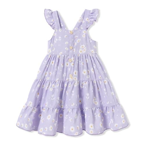 DeeFant Toddler Girl Dress Ruffle Sleeveless Little Girls Summer Outfits Kids Dresses Floral Sundress Beach Casual Purple 5-6T