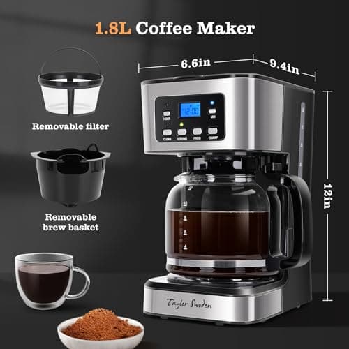 Taylor Swoden 12-Cup Programmable Coffee Maker, Black & Stainless Steel — view 6