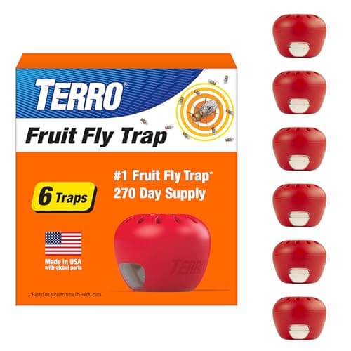 TERRO Fruit Fly Trap, 6-Pack Indoor Fly Traps with 270 Days Lure Supply
