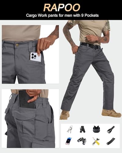 Rapoo Cargo Work Pants for Men Tactical Hiking Military Army Pants for Men Many Pockets Elastic Waistband Water Resistant Mens Ripstop Breathable Carpenter Pants Grey 34Wx30L — view 4