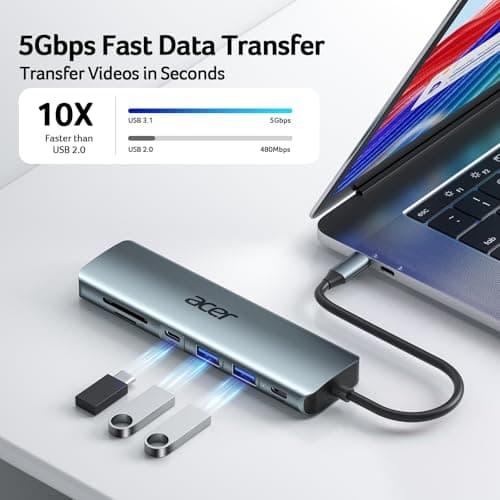 Acer USB C Hub, 7 in 1 4K USB C to HDMI Adapter, Multiport Splitter with PD100W Fast Charging, 5Gbps 2*USB 3.0, Type-C Data Port, SD TF Card Reader for MacBook Neo(A18 Pro), iPad Pro, Acer, Dell XPS — view 4