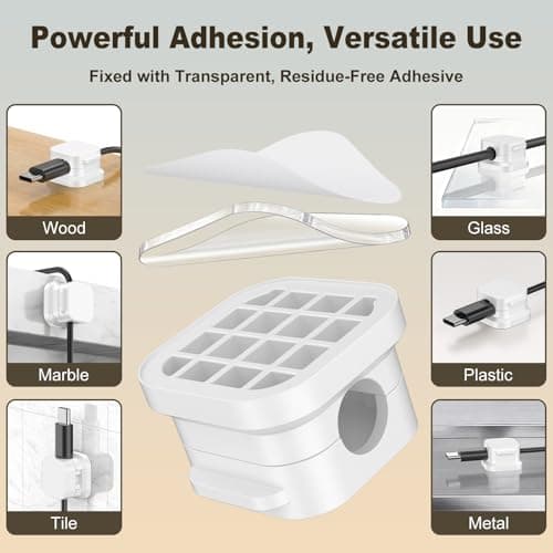 10 Pack Magnetic Cable Clips, Cord Holder with Strong Adhesive, Cable Management Organizer for Desk, Phone Charger, Computer, Car, Home Office - White/Black — view 2