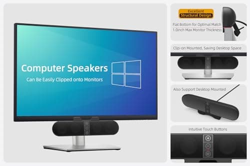 Computer Speakers for Desktop PC Monitor, USB Plug-in, Wired, Computer Soundbar for PC, Laptop Speakers with Adaptive-Channel-Switching, Loud Sound, Deep Bass, USB C Adapter, Easy to Clip on Monitor — view 5