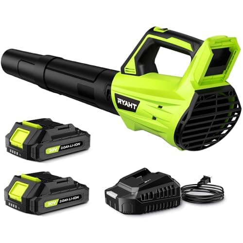 Leaf Blower Cordless, Leaf Blower with Battery and Charger - 2 Speed Modes, 2 Batteries, 20V Powerful Lightweight Electric Blowers for Blowing Leaves, Lawn Care, Patio, Green