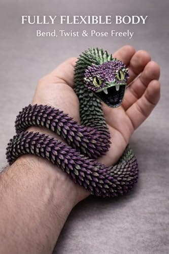 Articulated Crystal Snake – 3D Printed Flexible Snake Figurine, 58 cm (23 in) Poseable Serpent with Movable Mouth, Realistic Eyes, Fantasy Desk Decor (Ages 14+), (Purple Green) — view 3