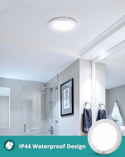wowatt Rechargeable Ceiling Lights Battery Operated Ceiling Light with Remote Wireless Shower Lighting 3000K 4500K 6500K 7.48in Dimmable Timing Overhead Light for Closet Shower Living Room — view 3