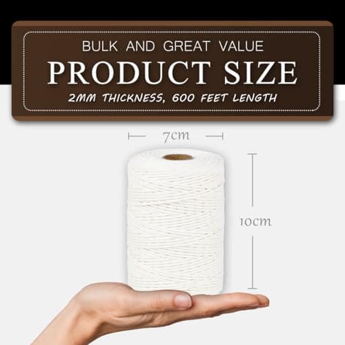SMART&CASUAL 600 Feet 2mm Cotton Butcher Twine String Soft Food Safe for Cooking Craft Baker Kitchen Meat Turkey Sausage Roasting Gift Wrapping Gardening Crocheting Knitting