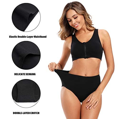 Molasus Women's Soft Cotton Underwear Briefs High Waisted Postpartum Panties Ladies Full Coverage Plus Size Underpants Black,Medium — view 2