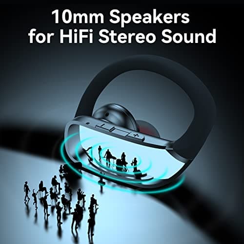 bmani Ear Buds Wireless Earbuds Bluetooth Headphones with 80H Playtime LED Display Case, Over-Ear Hook with Mic, Stereo Sound, Easy Button Controls, Sports Earphones for Running Workout Gym Black — view 4