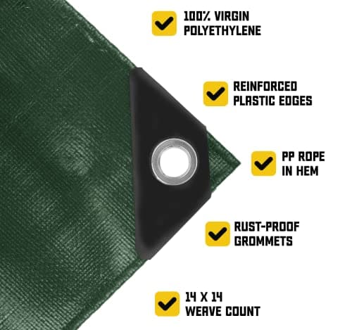 Core Tarps Heavy Duty 10 Mil Tarp Cover, Waterproof, UV Resistant, Rip and Tear Proof, Poly Tarpaulin with Reinforced Edges for Roof, Camping, Patio, Pool, Boat (Green/Black 24′ X 30′) — view 3