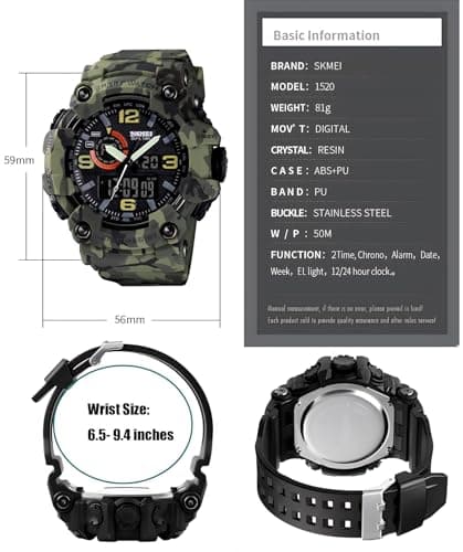 Gosasa Men's Large Face Outdoor Sports Watches Military S-Shock Watch Waterproof, Backlight, Alarm, Stopwatch Features - Rugged Wristwatch for Training, Hiking, and Adventure — view 5