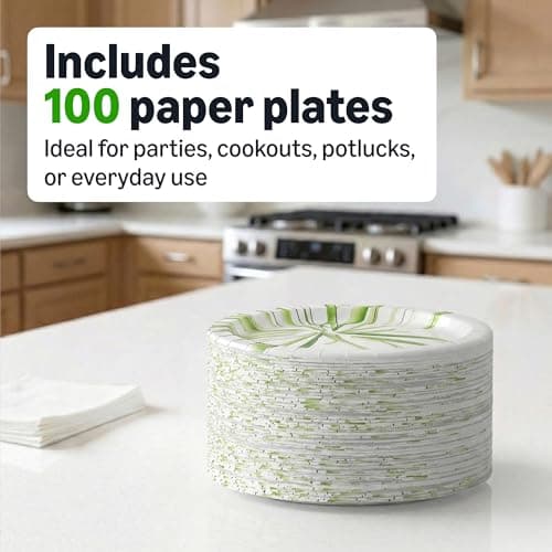 Amazon Basics Everyday Disposable Paper Plates, 8.62 Inch, Microwave-Safe, Cut Resistant, Soak-Proof, 100 Count, Packaging May Vary — view 4