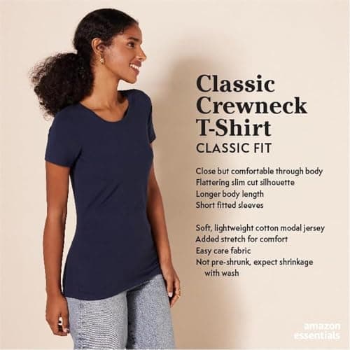 Amazon Essentials Women's 2-Pack Short-Sleeve Crewneck Solid T-Shirt Shirt, -black, Medium