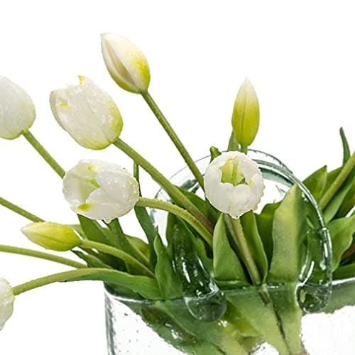 DUYONE 15Pcs Artificial Tulips Flowers, Soft Touch Realistic Latex Tulips Bouquet for Home Office Wedding Party Garden Decor, Fake Flowers for Centerpieces Dining Table Living Room Spring(White,15pcs) — view 3