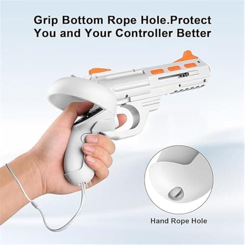 Tyasoleil Handle VR Accessories for Meta Quest 2 & 3, Humanized Gun Stock for Oculus Quest 2 & 3, Weighted Controller Grips, Better FPS Vivid FPS Gaming Experience, Gift for Xmas (Orange & White) — view 2