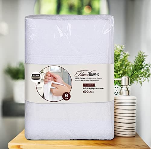 Utopia Towels 6 Pack Premium Hand Towels, 16 by 28 inches, 100% Ring Spun Cotton, Soft and Absorbent 600 GSM Towels for Bathroom, Gym, and Hotel, White — view 8