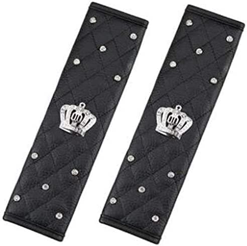 eing 2PCS PU Leather Car Seat Belt Cover Shoulder Seatbelt Pad with Bling Rhinestones Crown for Adults Youth,Black