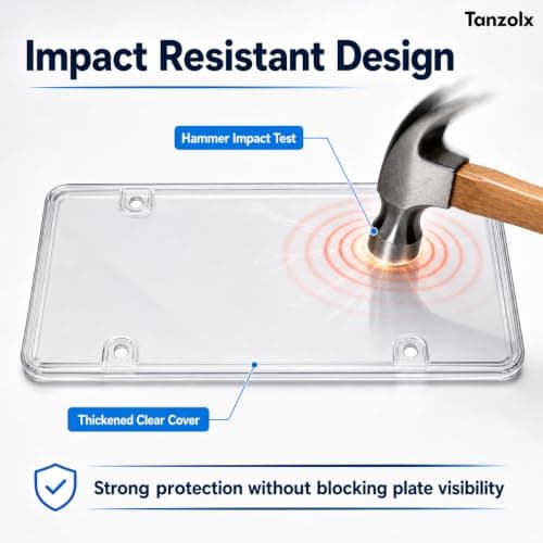 2-Pack Premium Clear License Plate Covers, Tanzolx Impact-Resistant Bubble Shields for US & Canadian Plates, UV-Resistant Plate Protectors with Screws, Caps and Washers, Universal 6 x 12 Inch Fit — view 3
