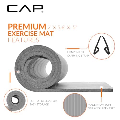 CAP Barbell High Density Exercise Mat with strap, 68"x24" 12mm - Gray — view 2