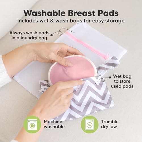 Organic Nursing Pads, 14 Washable Breast Pads,Wash Bag (Pastel Touch, L 5") — view 3