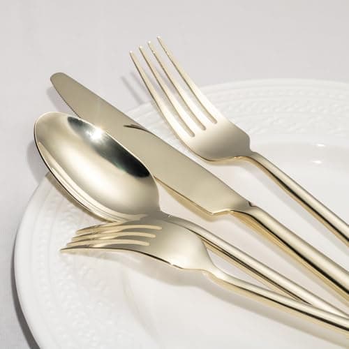 Alata Potter Champagne Gold 20-Piece Forged Silverware Set, Service for 4, Stainless Steel Flatware Set, Modern Design with Mirror Finish, Ideal for Home, Kitchen, Party, Camping — view 4