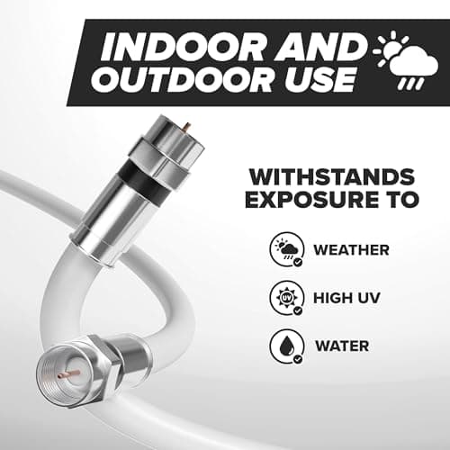 75' Feet, White RG6 Coaxial Cable (Coax Cable) with Weather Proof Connectors, F81 / RF, Digital Coax - AV, Cable TV, Antenna, and Satellite, CL2 Rated, 75 Foot — view 2