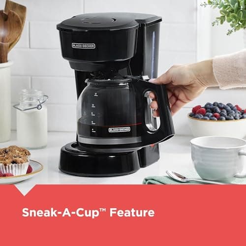 BLACK+DECKER 12-Cup Coffee Maker with Easy On/Off Switch, Easy Pour, Non-Drip Carafe with Removable Filter Basket, Vortex Technology, Black — view 5
