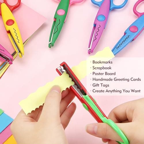6pcs craft scissors, craft scissors decorative edge for Scrapebook＆School, fancy scissors with Stamp Edge, Fine Zigzag, Castle, Wide Zigzag, Scallop, Ripple — view 4