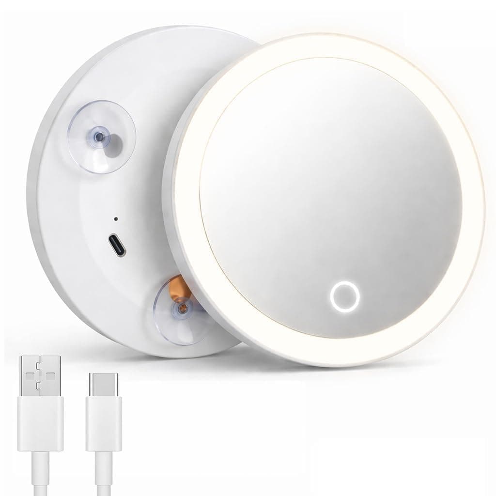 Espejo de Aumento 30X con Luz LED Espejo Aumento Ventosa Recargable USB 3 Colores Regulables Diseño Compacto para Maquillaje y Viaje Blanco, 1 Unidad